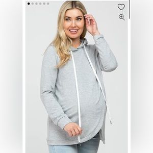 Heather Grey Layered Front Maternity/Nursing Fleece Hoodie. Size Large